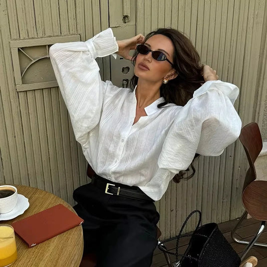 Adora Milano White Shirts Women Long Sleeve Oversize Blouse