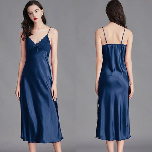 Adora Milano Women Long Sleeveless Night Gowns Satin Silk Chemise Lingerie Slip Dress