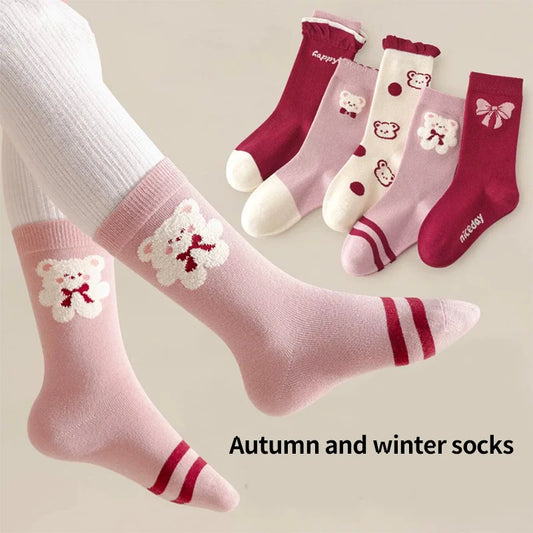Adora Milano Children's Girls Bear Pattern Socks Set Comfortable Soft
