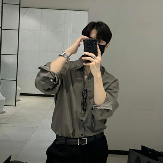 Adora Milano Men Shirts Light Luxury Slim-fit Solid Color Long Sleeve Cardigans Leisure Breathable