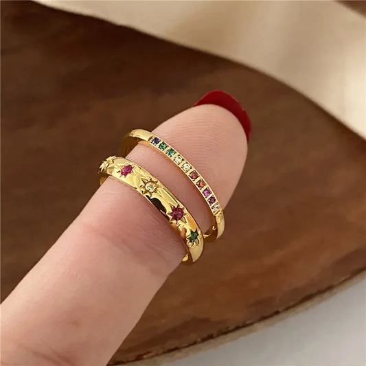Adora Milano Stainless Steel Rainbow Color Cubic Zircon Stone Finger Rings for Women