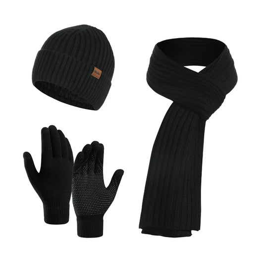 Adora Milano Men's Winter Keep Warm Set Fleece Lining Beanie Gloves Scarf