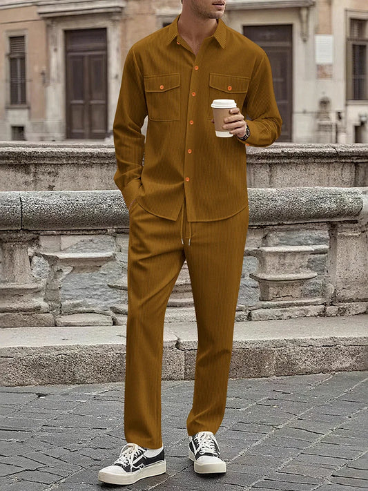 Adora Milano  men's  corduroy casual suit workwear style long sleeved shirt