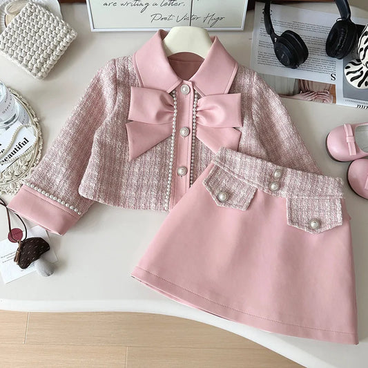 Adora Milano Spring Kids Girls Turn Down Collar Bow Pink Baby Girls Coat