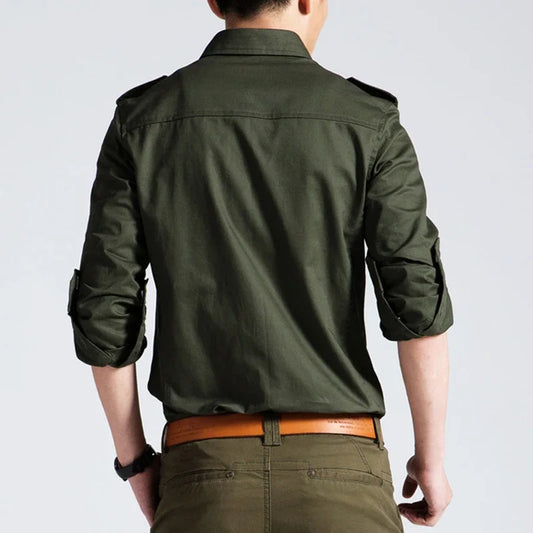 Adora Milano Mens Military Shirts  Long Sleeve Casual Workwear Pocket Shirts Shirts