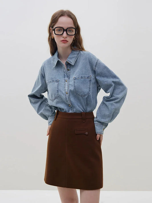 Adora Milano Deep Blue Soft Denim Shirt Women's Casual Shirt Blue Women Tops
