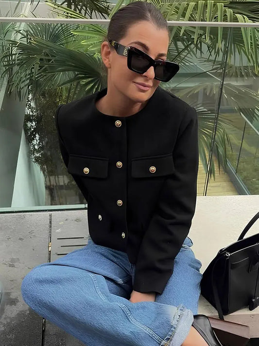 Adora Milano Women Casual O-Neck Coat Casual Single Breasted  Jakcets