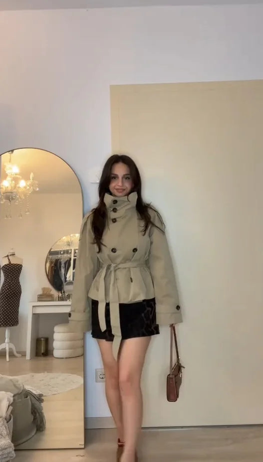 Adora Milano Jackets Women Double Breasted Stand Collar Coats  Casual Vintage Jacket Women