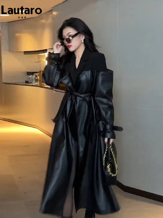 Adora Milano  Leather Trench Coat for Women Double Breasted