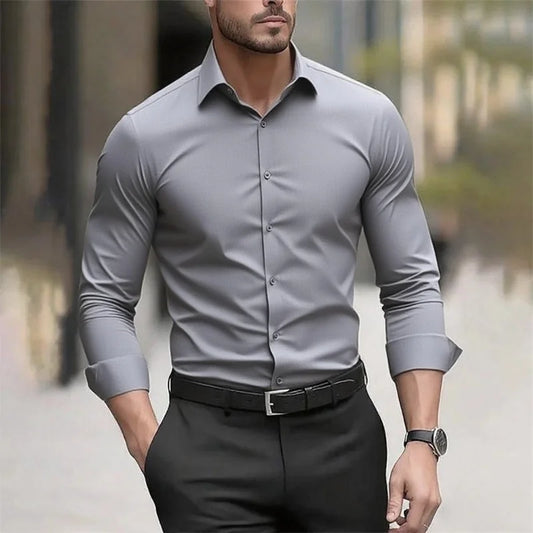 Adora Milano men's shirt casual white shirt, high quality solid color long sleeve stretch fabric,