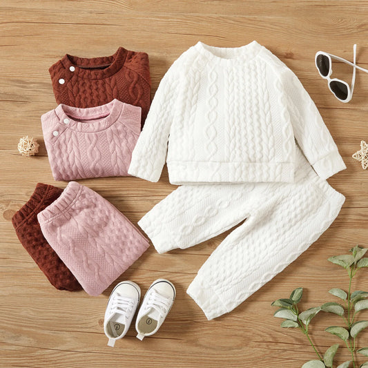 Adora Milano  Baby Girl Boy Clothes Set Solid Color Long Sleeves Top+Pants
