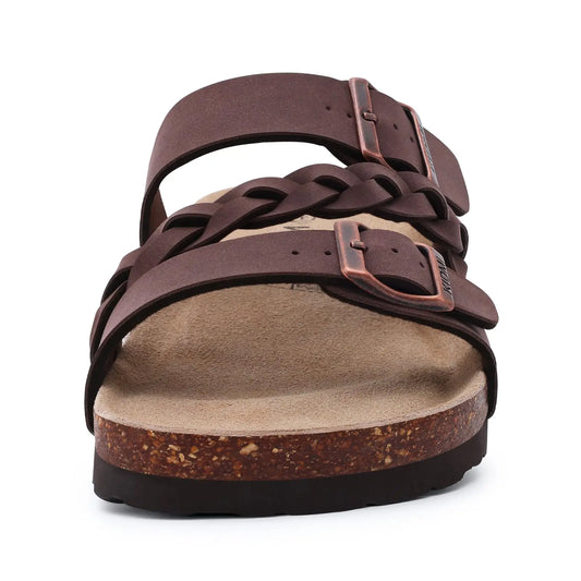 Adora Milano Women's Summer Cork Slippers Fashion Leather Flat Sandals
