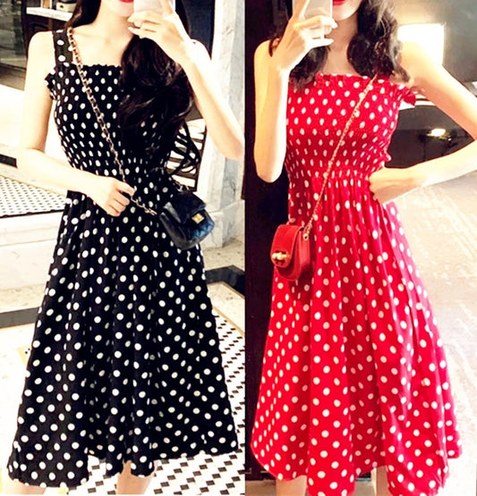 Adora Milano Summer Befree Beach Long Vintage Dots Casual  Sexy Women