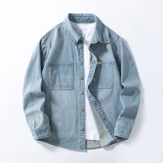 Adora Milano Vintage American-style men's versatile thin non-stretch denim loose-fitting shirt