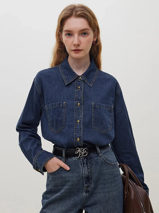Adora Milano Deep Blue Soft Denim Shirt Women's Casual Shirt Blue Women Tops