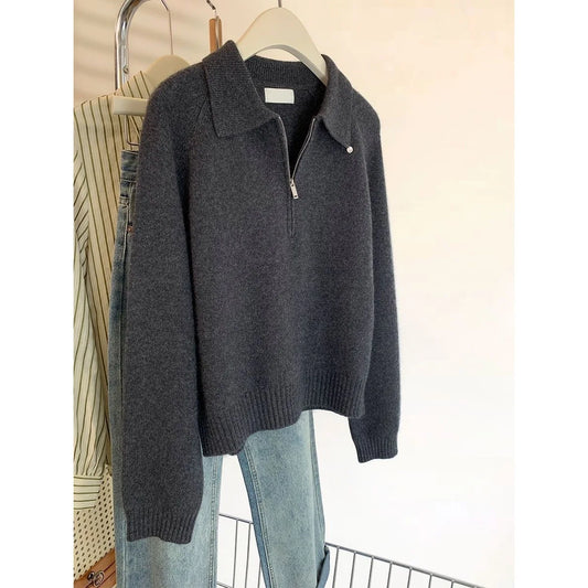 Adora Milano Women's Knitted Sweater Half Zipper New Autumn Winter V-neck Long Sleeve