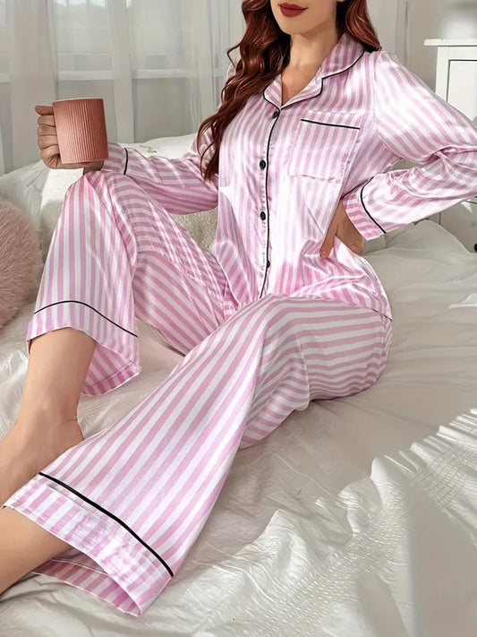 Adora Milano Winter Striped Pajamas Set for Women Sleepwear