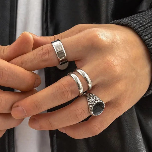 Adora Milano  Gothic Vintage Silver Color Geometric Ring for Men