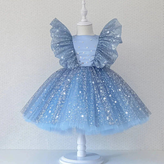 Adora Milano Baby Girls Luxury Star Flying Sleeve Dress For Infant 1st