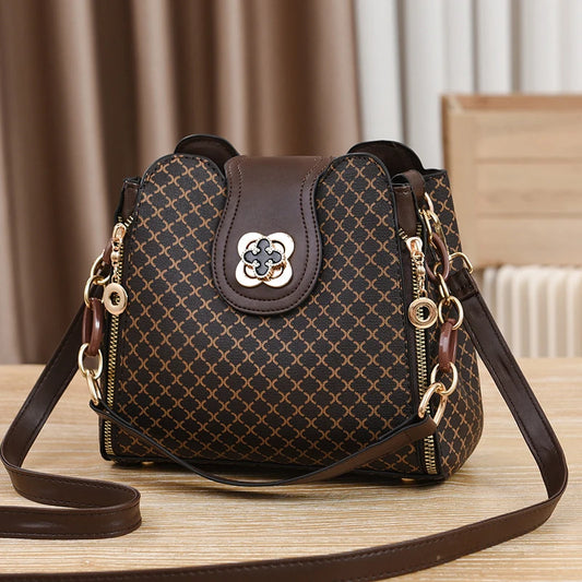 Adora Milano Women Handbag Bag Luxury Design Bucket Shoulder Crossbody Bag Flip Check Print Large Capacity