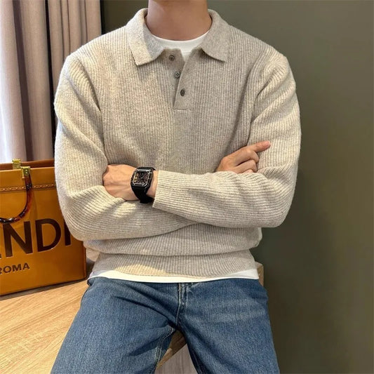 Adora Milano Mens Knit Sweater Autumn Winter Pullover  Heavyweight Knit Polo Sweaters