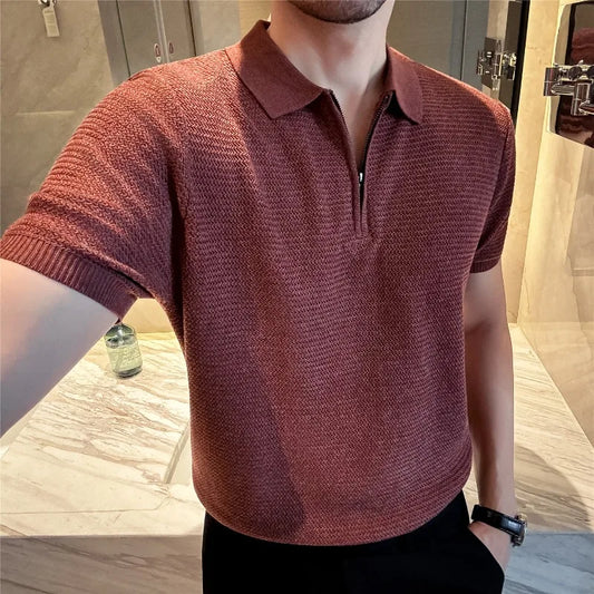 Adora Milano Polo Shirt Short Sleeved Half Zip Solid Color Loose Casual Top