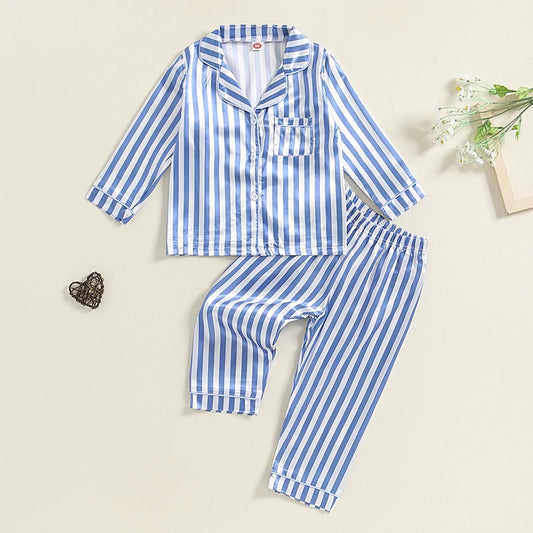 Adora Milano Girls Pajamas Set Stripe Print Long Sleeve Shirts