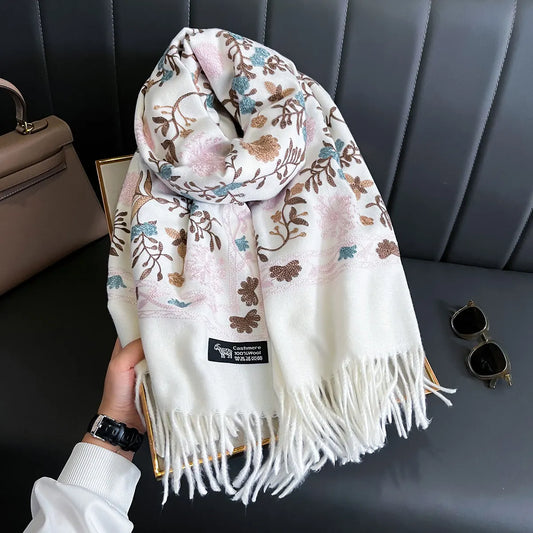 Adora Milano Winter Women Embroidery Pashmina Blanket Thick Shawl