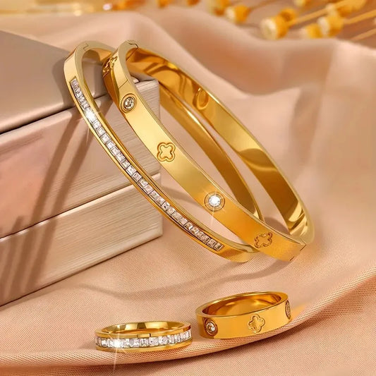 Adora Milano Luxury Brand Stainless Steel Bracelet Ring Set for Women