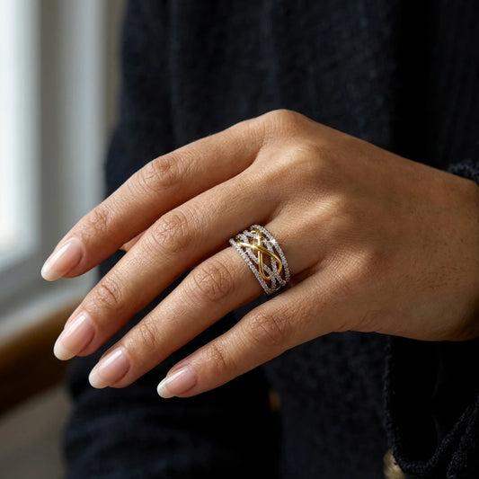 Adora Milano Ring for Women Brass Zircon Multi Strand