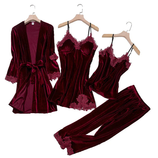 Adora Milano Sleepwear Women's Long Sleeve  Set with Chest Pad Strap