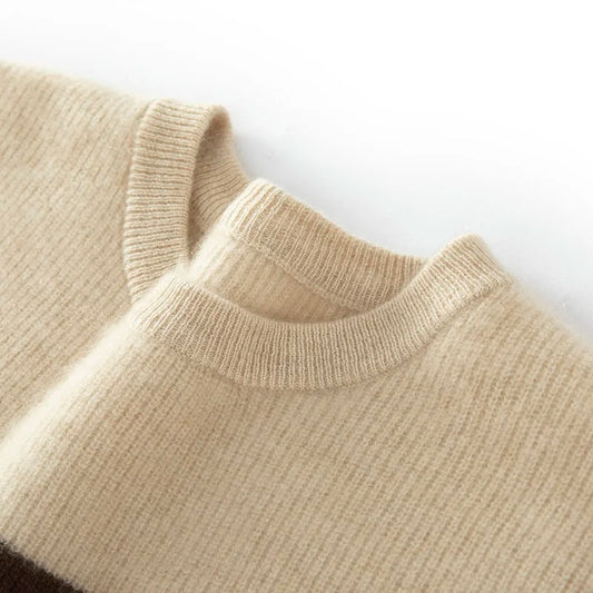 Adora Milano Men's 100% Cashmere Round Neck Knitted Sweater Casual Striped Color