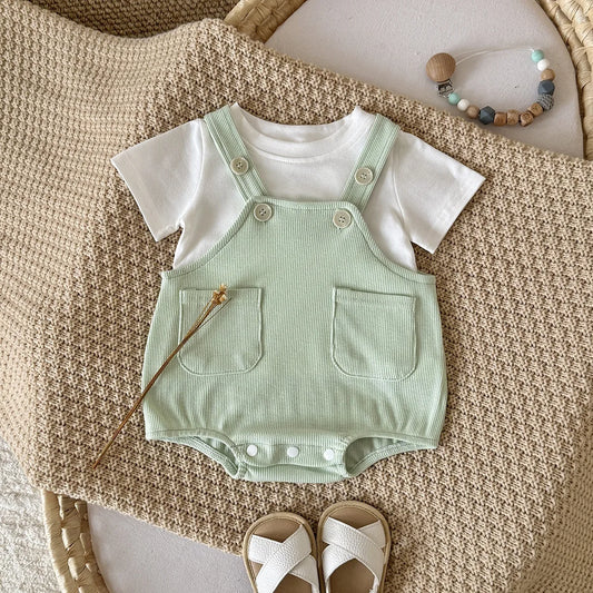 Adora Milano  bodysuit 2pcs Summer Set White Crew Neck T Shirt Onesie Baby Cute Daily Wear