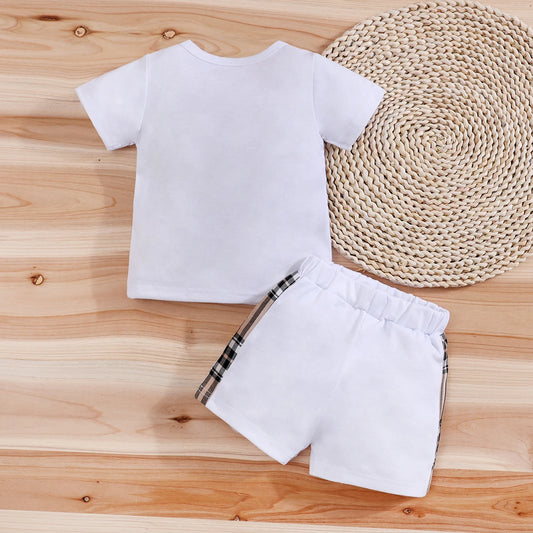 Adora Milano  Set  Short Sleeve Tees+Shorts Cartoon Checked Bear Print