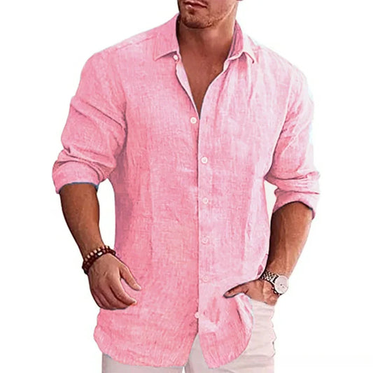 Adora Milano men's cotton linen autumn hot long-sleeved shirt