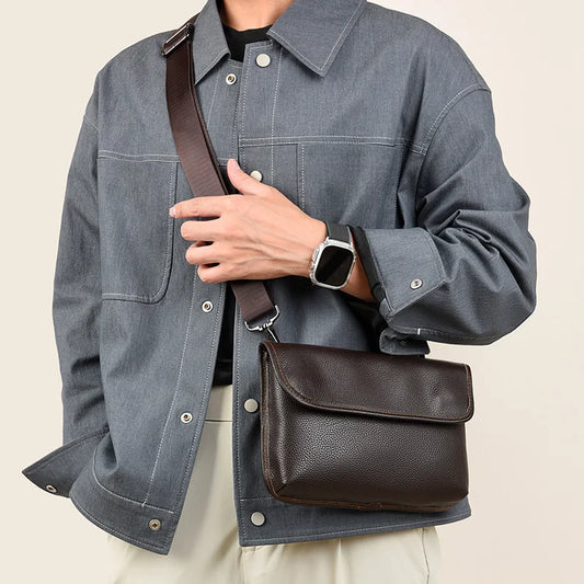 Adora Milano Solid color genuine leather cowhide Men's shoulder bag crossbody