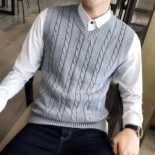 Adora Milano Knit Sweater Male  Men's Clothing Blue Vest Waistcoat Jumpers