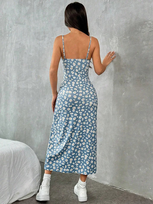 Adora Milano Dress Strapless Wrap Chest High Slit Daisy Leopard Print