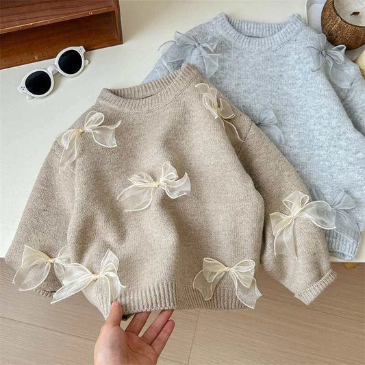 Adora Milano Girls Solid Color Sweaters Cute Bow Children Clothing  Winter Baby