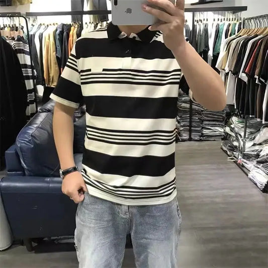 Adora Milano  Thin Casual Striped Short-sleeved Polo Shirt Summer Trendy Men's Top