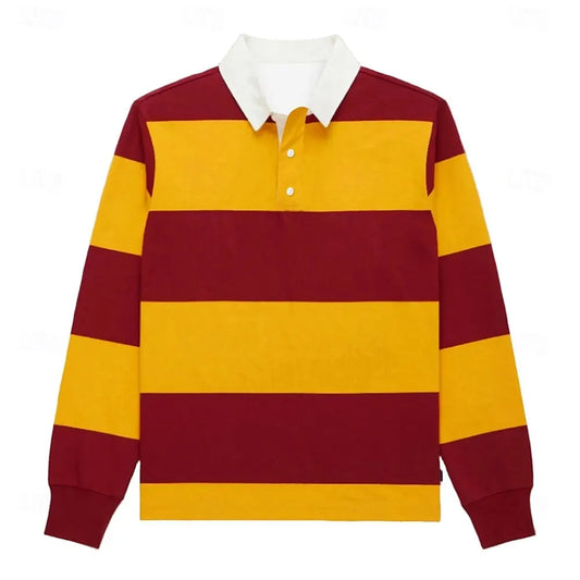 Adora Milano  Stripe Block Color Polo Shirt Printed Long Sleeve Pullover