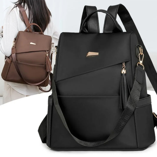 Adora Milano Women’s Nylon Anti-theft Backpack Tassel Decorative Casual Travel Female Shoulder Bag