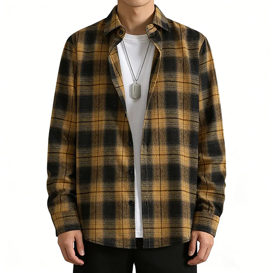 Adora Milano Men's Spring Autumn Plaid Button Down Shirt Long Sleeve Casual