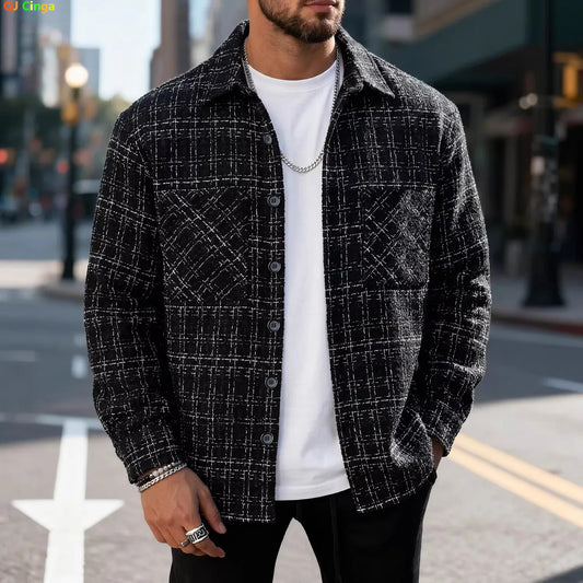 Adora Milano Men's Black Striped Long-sleeve Jacket for Spring and Fall;