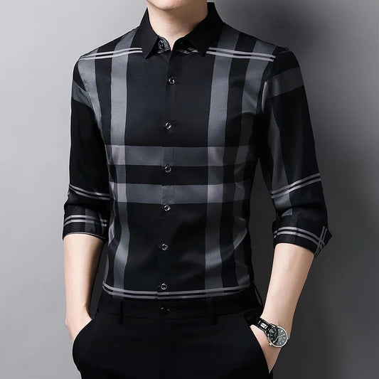 Adora Milano Men's Casual Printed Long Sleeved Lapel Shirt