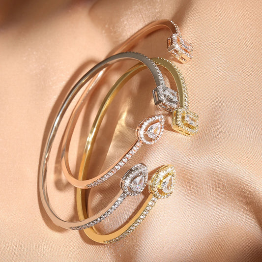 Adora Milano Luxury Geometry Gold Color Cuff Bangles For Women