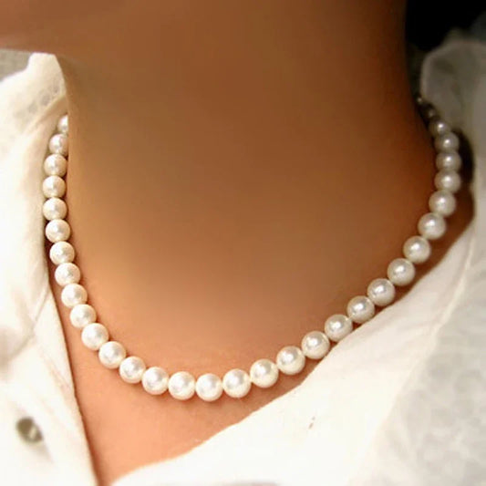 Adora Milano Classic Elegant White Pearl Chokers Necklace For Women Men