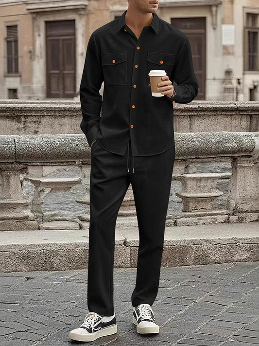 Adora Milano  men's  corduroy casual suit workwear style long sleeved shirt