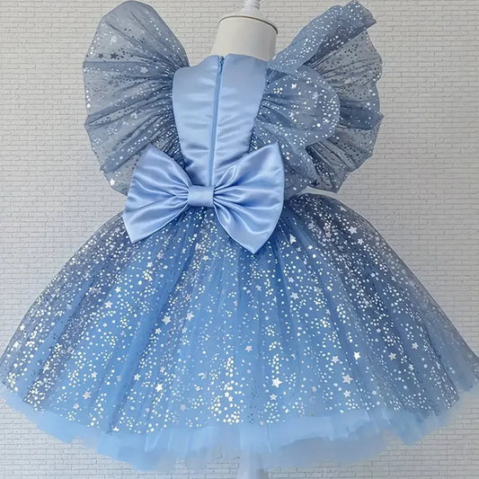 Adora Milano Baby Girls Luxury Star Flying Sleeve Dress For Infant 1st