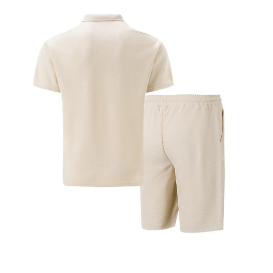 Adora Milano Men new summer Waffle solid color zip-up lapel short-sleeve suit shorts